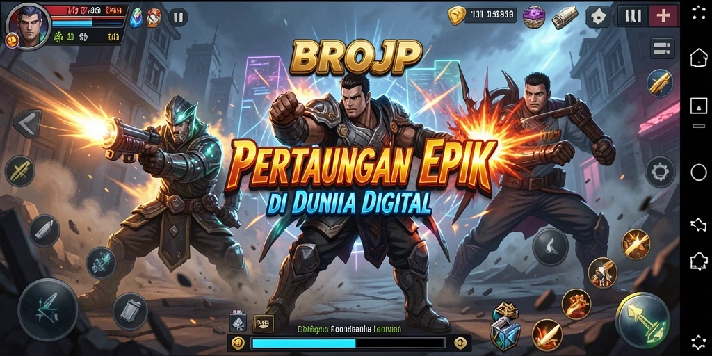 Tampilan menarik dari gameplay pertarungan BROJP yang seru.