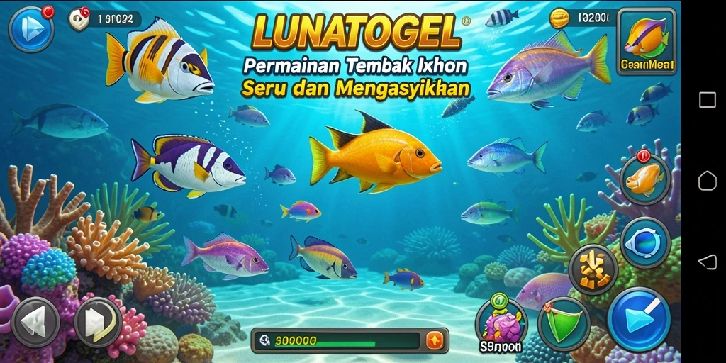 Tampilan gameplay menarik dalam LUNATOGEL saat menangkap ikan.