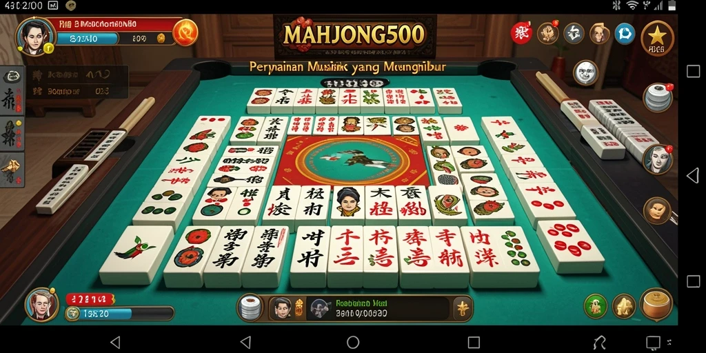 Tampilan gameplay seru dalam MAHJONG500 dengan iringan musik.