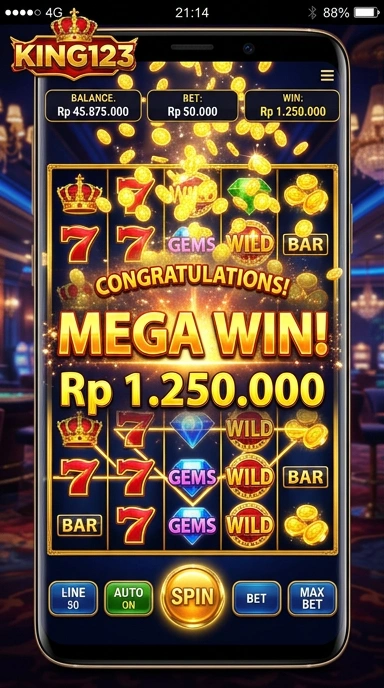 Tampilan utama aplikasi king123 yang sederhana dan mudah dinavigasi.